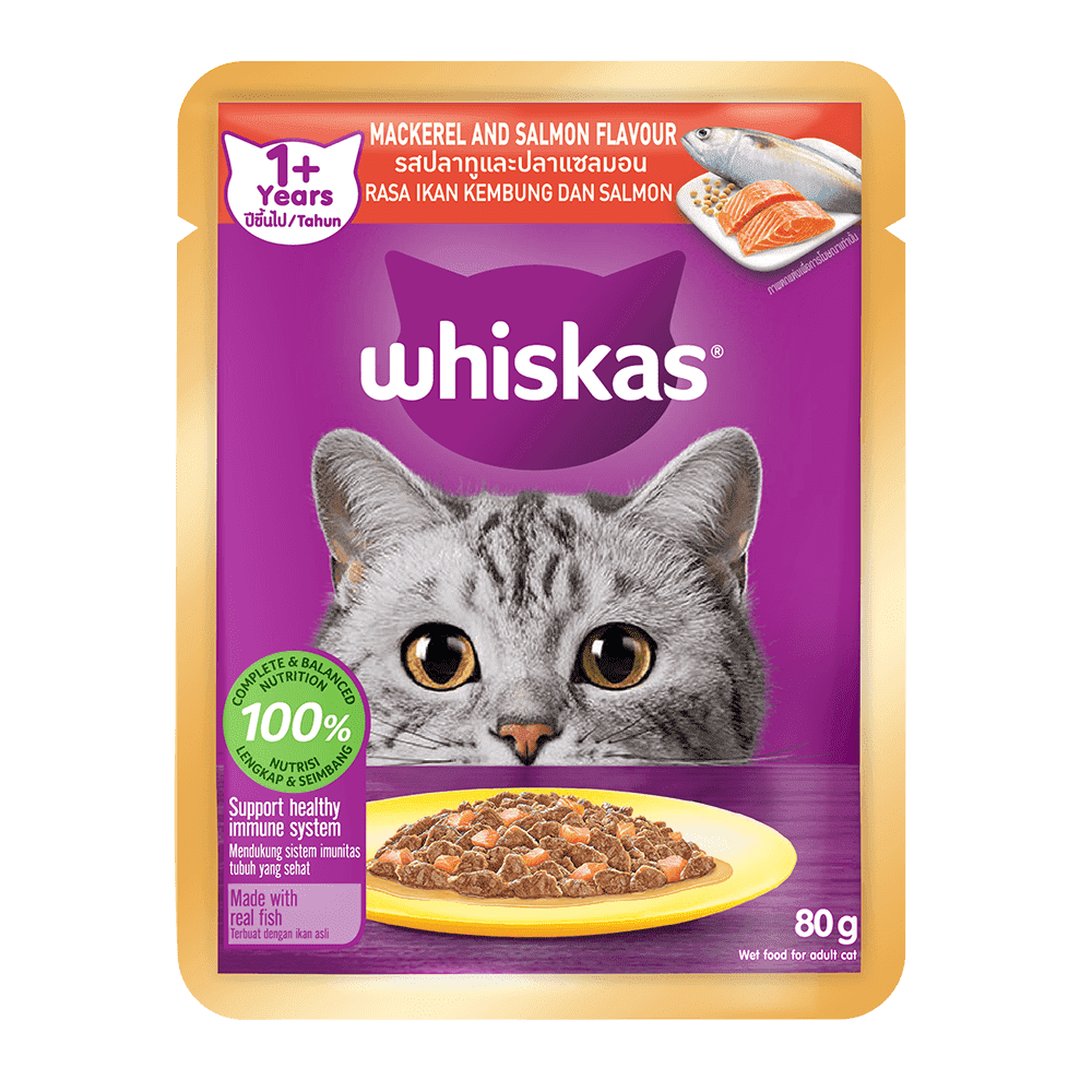WHISKAS POUCH MACKEREL AND SALMON 80 GR